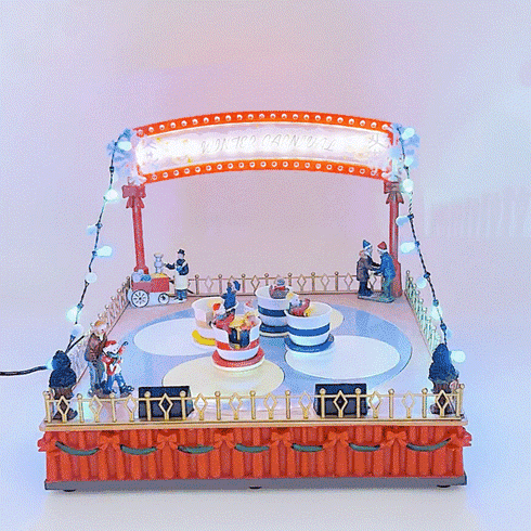 Christmas Village Winter Carnival Spinning Teacups Animated Musical Light-up Theme Park